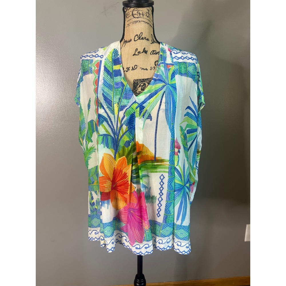 Johnny Was Hana Blouse vibrant floral print V-neckline travel vacation beach - Picture 2 of 10